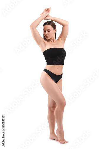 Fit woman with perfect body on white background