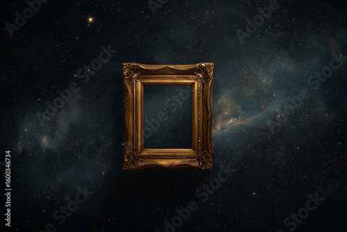 Empty golden frame against a starry night sky.