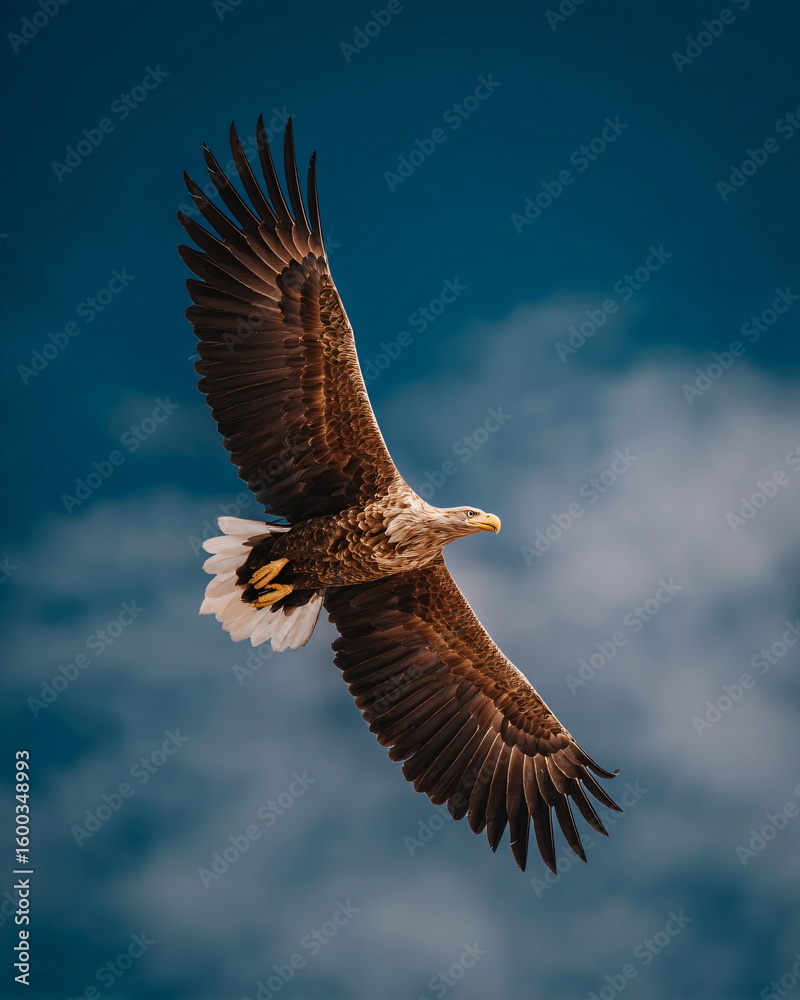 Fototapeta premium majestic eagle in flight against blue sky