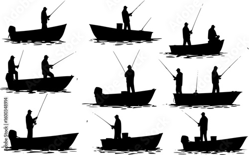 vector silhouette of a fisherman on a boat on a white background .Generative AI
