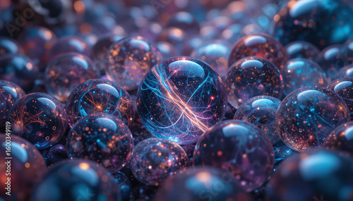 Mesmerizing Quantum Orbs with Intricate Glowing Energy Networks: Futuristic Science & Technology Concept
