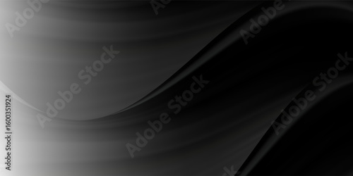 Abstract futuristic dark black background with waved design. Realistic 3d wallpaper with luxury flowing lines. Elegant backdrop for poster, website.