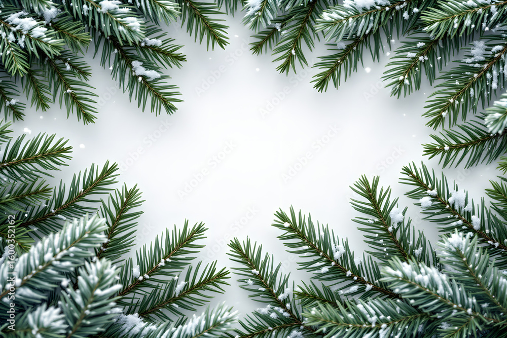 Obraz premium Elegant Snow Covered Fir Branches Frame Holiday Season Design