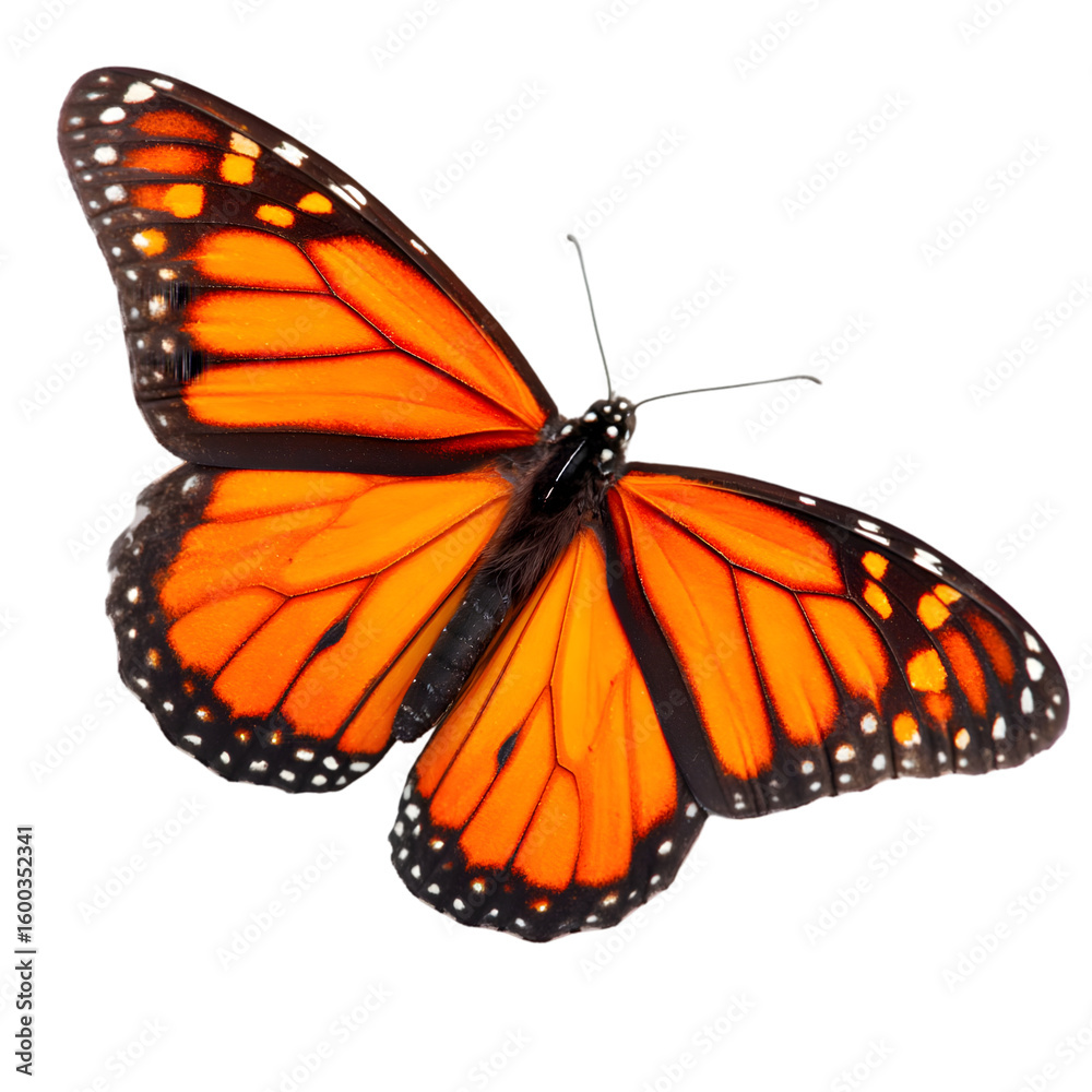 Fototapeta premium Beautiful monarch butterfly with intricate wing patterns isolated on transparent background