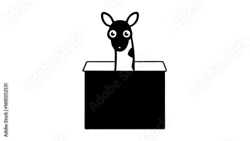 Cute Giraffe Peeking from Black Mailbox on White postbox