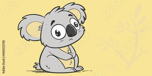  Vector illustration of cute illustrated koala character sitting against attractive yellow background.