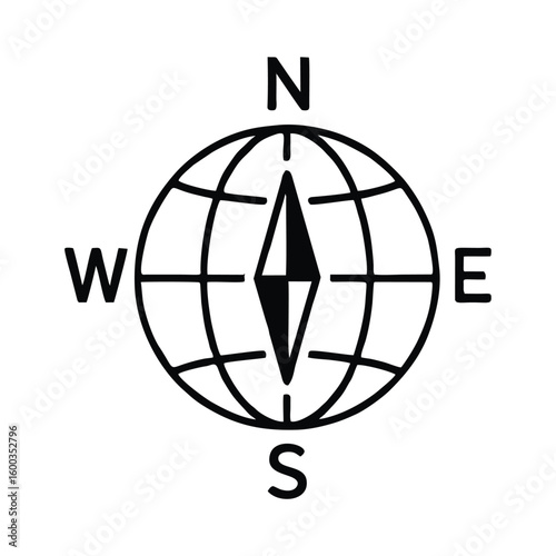 Compass icon vector set with globe and navigation symbol design