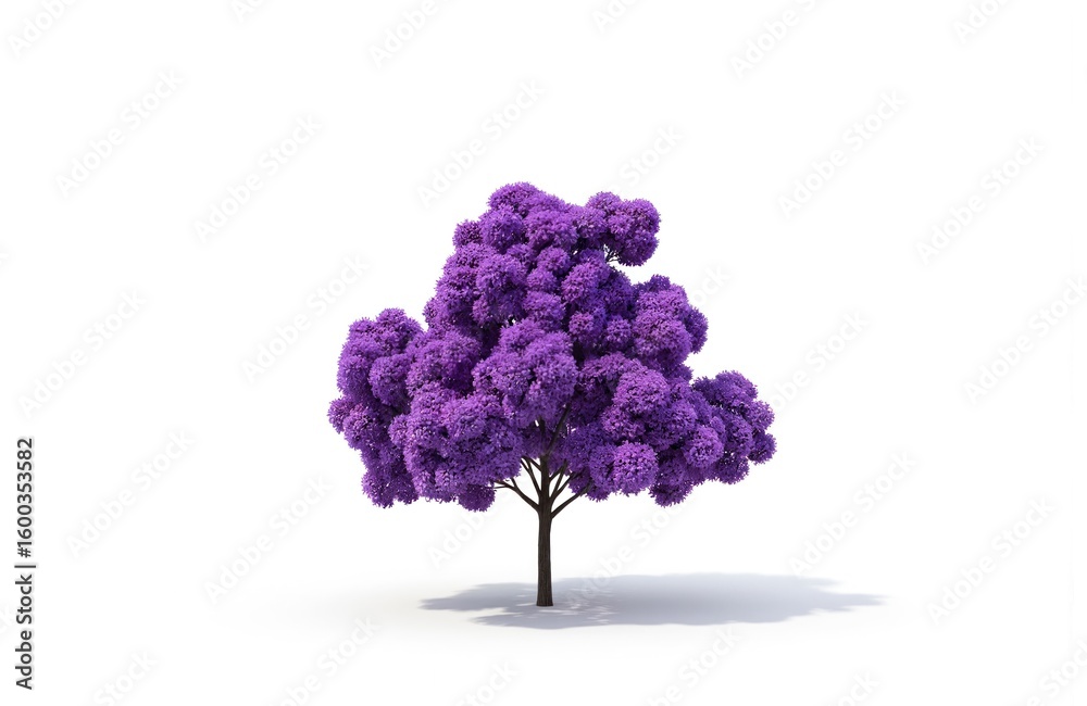 Obraz premium Vibrant purple tree with spherical foliage isolated on white background. Digital artwork unique, modern, abstract botanical element perfect for graphic design, wallpapers, decorative purposes.