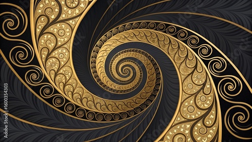 Elegant Abstract Gold and Black Spiral Texture Background Design