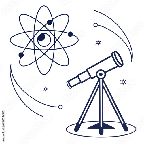 Atom structure and telescope illustration science learning