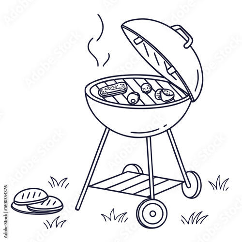 Barbecue grill cooking food outdoors vector