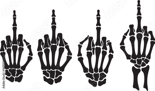 Four skeleton hands giving the middle finger silhouette