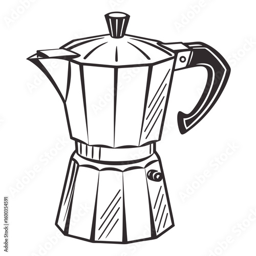 Black and white moka pot illustration coffee maker stovetop coffee
