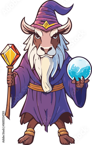 Enchanted Forest Oracle: Whimsical Goat Wizard with Crystal Ball