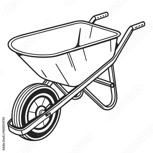 Black and white wheelbarrow for construction and transport tool garden