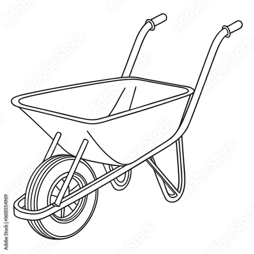 Black outline wheelbarrow on white background construction transport