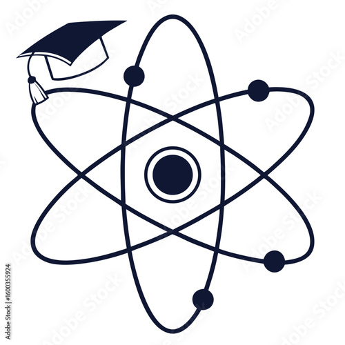 Atom model graduation cap science learning atomic education
