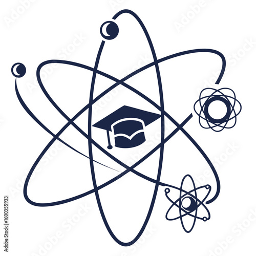 Atom orbits graduation cap symbol science learning