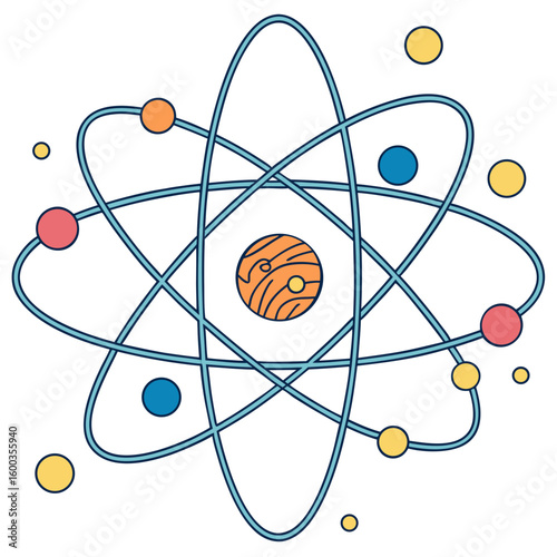 Atomic structure diagram with orbiting electrons atomic model