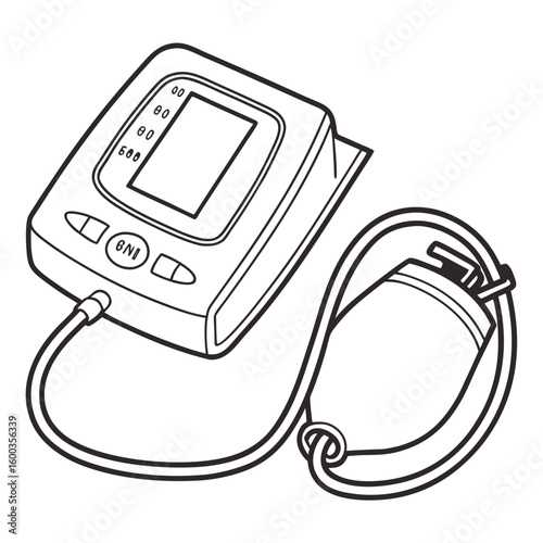 Black and white illustration of a blood pressure monitor