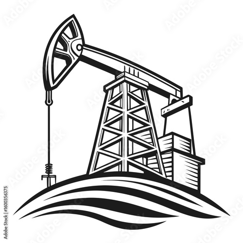 Black and white oil pump jack symbol oil rig energy