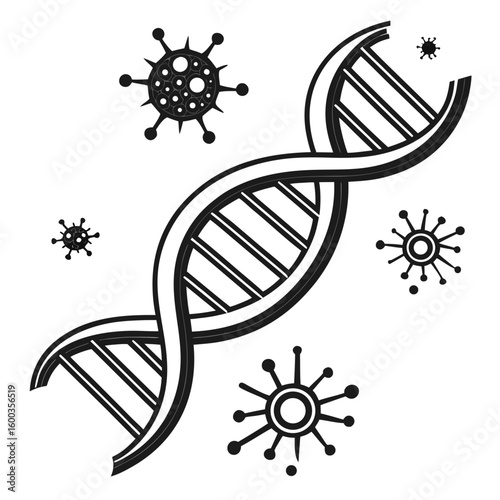 Black D N A helix and virus icons genetics medical