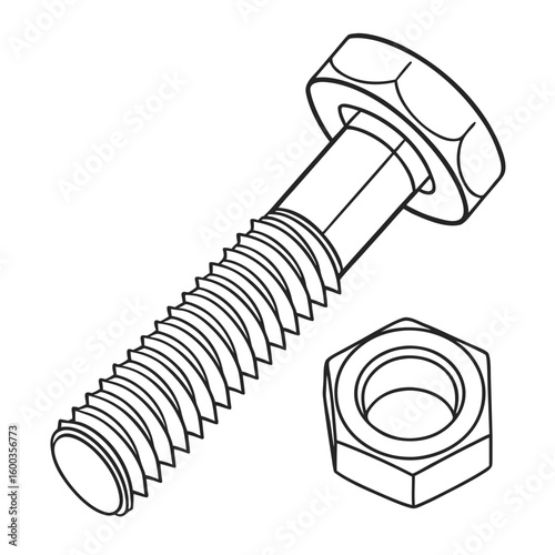 Bolt and nut illustration mechanical connection