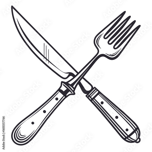 Crossed fork and knife elegant dining utensil symbol restaurant