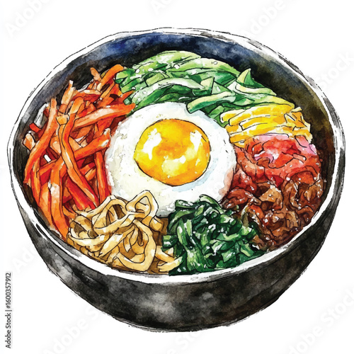 yuniazizah__Watercolor_hand-drawn_Bibimbap_clip_art_white_backg_1d03333d-d78c-496a-b8c4-35c60eb61628