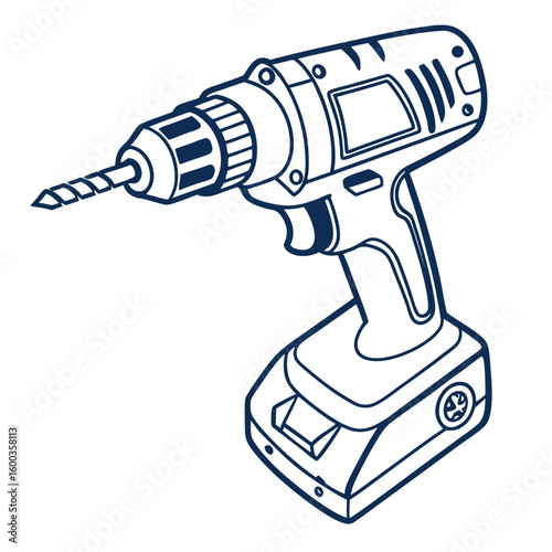 Dark blue cordless drill with drill bit tool construction