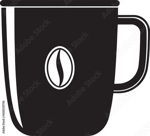 Black coffee mug with white bean icon vector