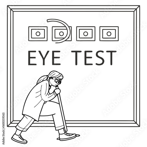 Eye test chart with person reading ophthalmology vision
