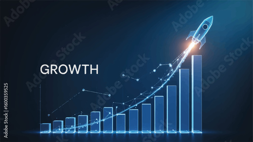 Ascension: A soaring rocket launches from a financial graph, symbolizing the upward trajectory of growth and progress.