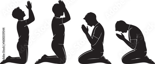 Silhouette Vector Set of People Praying in Various Postures and Styles