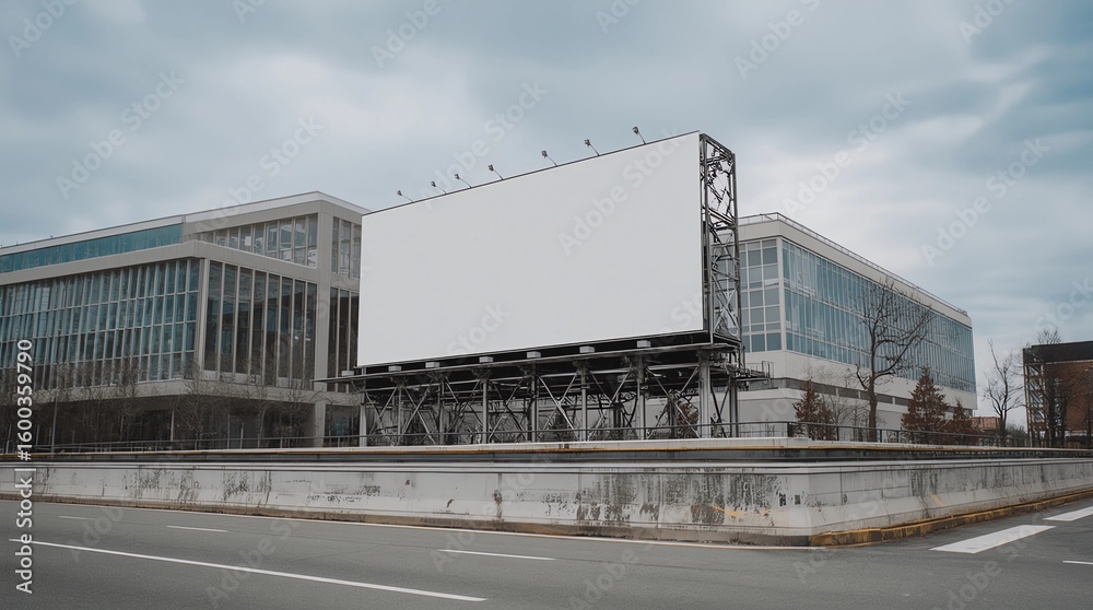 Obraz premium Advertising billboard mockup in front of modern office buildings