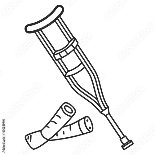 Crutches and leg brace medical aid mobility support