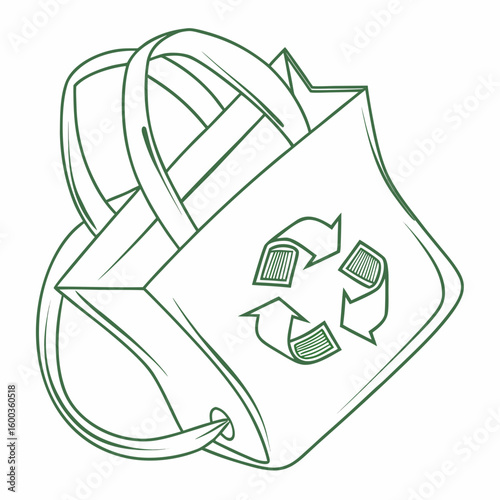 Green shopping bag with recycle symbol reusable bag eco friendly