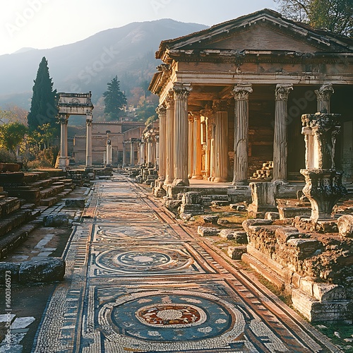 Beautiful photo of ancient pergamos ruins featuring architectural columns and mosaic pavement