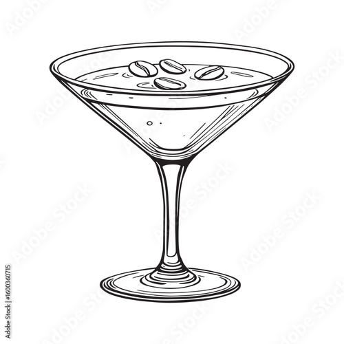 Espresso Martini cocktail with coffee bean garnish line art bar menu design template
