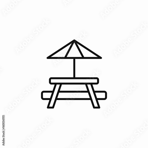 picnic table umbrella icon sign vector