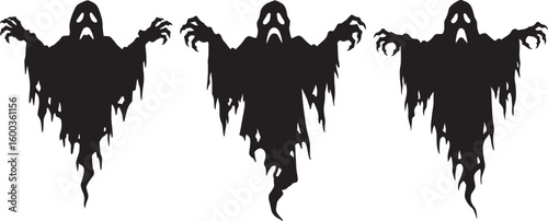 Three spooky ghost silhouettes with dripping effects silhouette