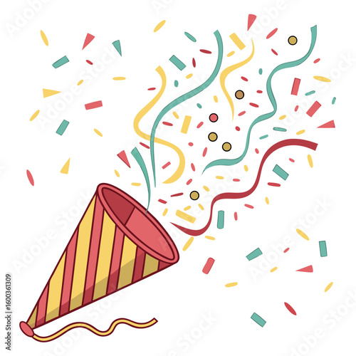 Festive confetti explosion with party popper celebration