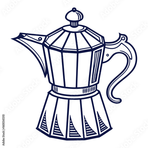 Italian coffee maker with dark blue outline moka pot beverage