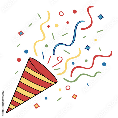 Festive confetti explosion with party popper celebration