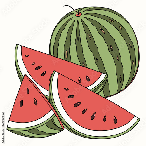 Juicy watermelon slices bright red green rind fruit
