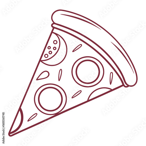 Maroon outline pizza slice with toppings food symbol