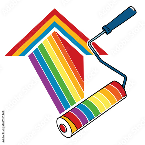 Paint roller applying rainbow stripes home improvement