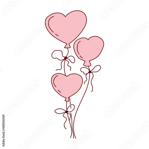 Heart shaped balloons as a symbol of love in a flirty aesthetic. Festive element for Valentine's Day. Vector illustration in doodle style for decoration, stickers, invitations, diaries and scrapbooks.
