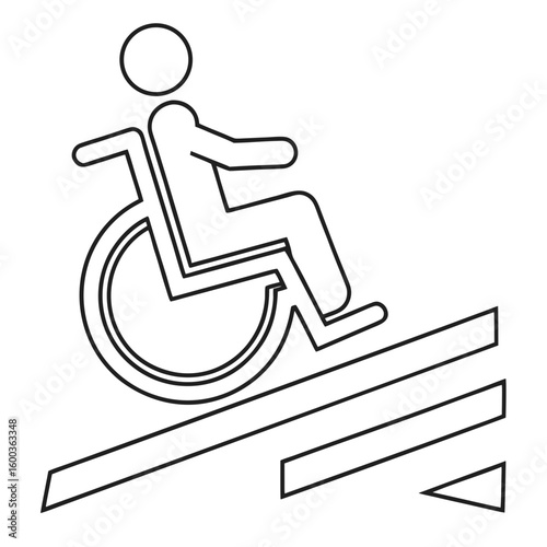 Person in wheelchair moving up ramp accessibility symbol vector