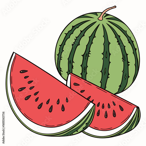 Juicy watermelon slices bright red and green fruit